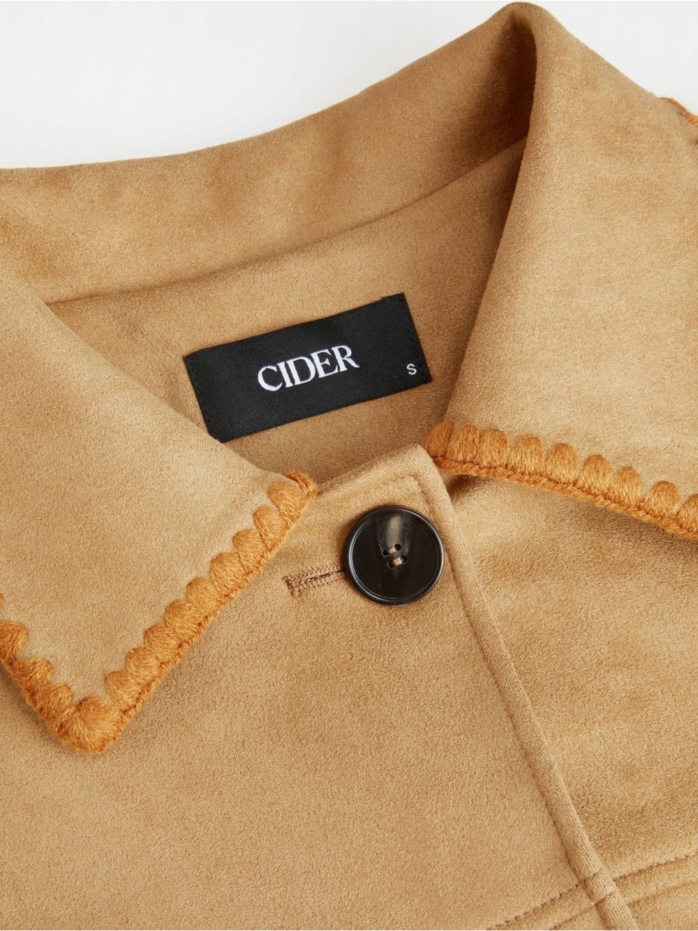 NWT - Cider Suede Jacket in Tan w Blanket Stitch Trim in Cognac - Picture 2 of 13